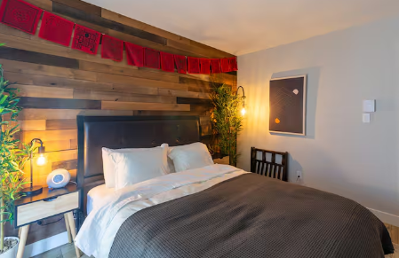 Comfortable bedroom at ski in ski out rental ready for guests