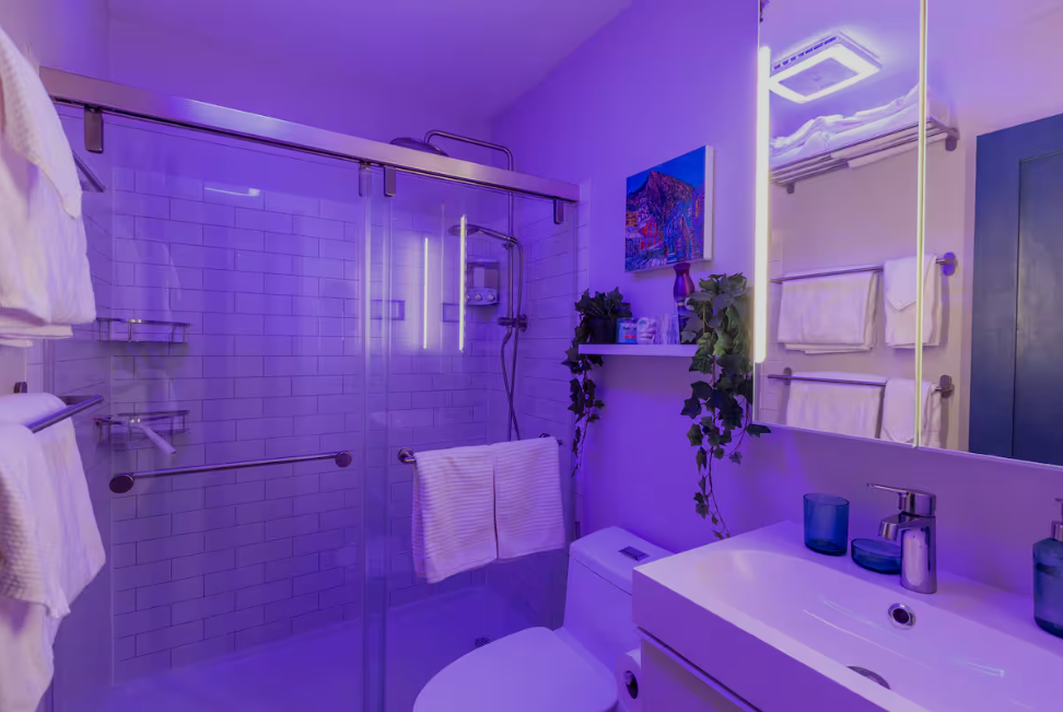 Modern bathroom with ambient lighting at 11 Emmons Road Crested Butte ski rental